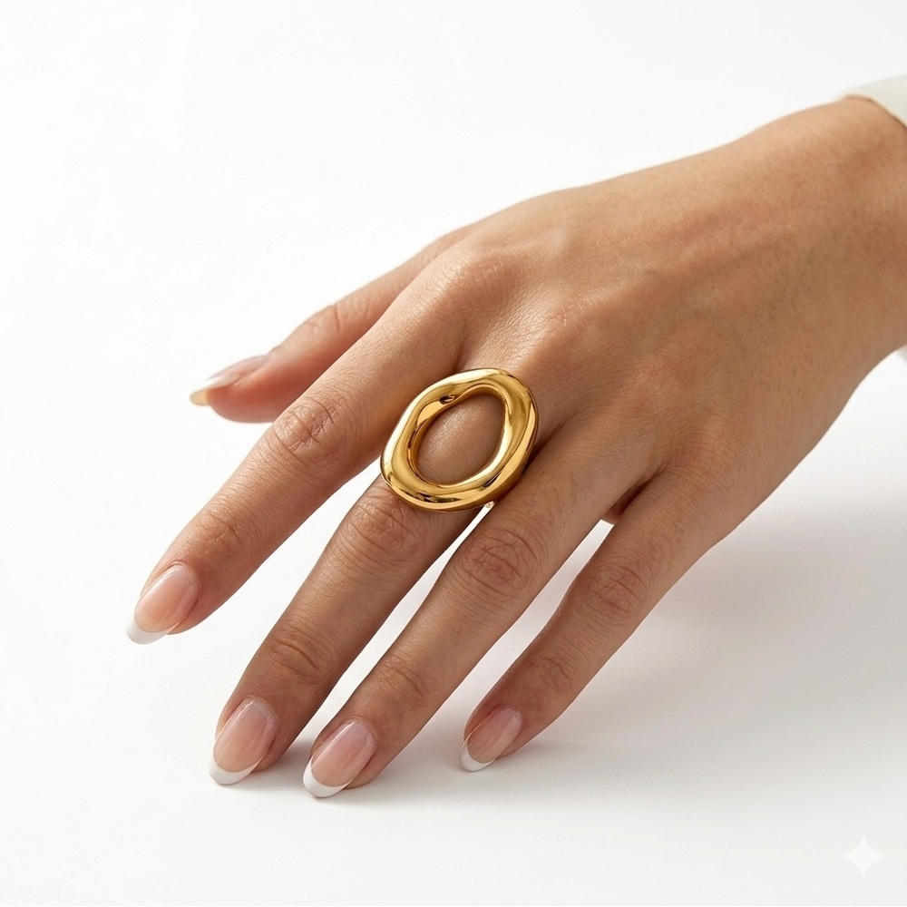 Gold Open Oval Statement Ring - Women Jewelry